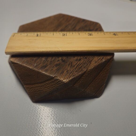 Vtg Clear Mini Vase Fluted Glass Top Opening With Wooden Geometric Base Set Of 2 - Picture 8 of 16